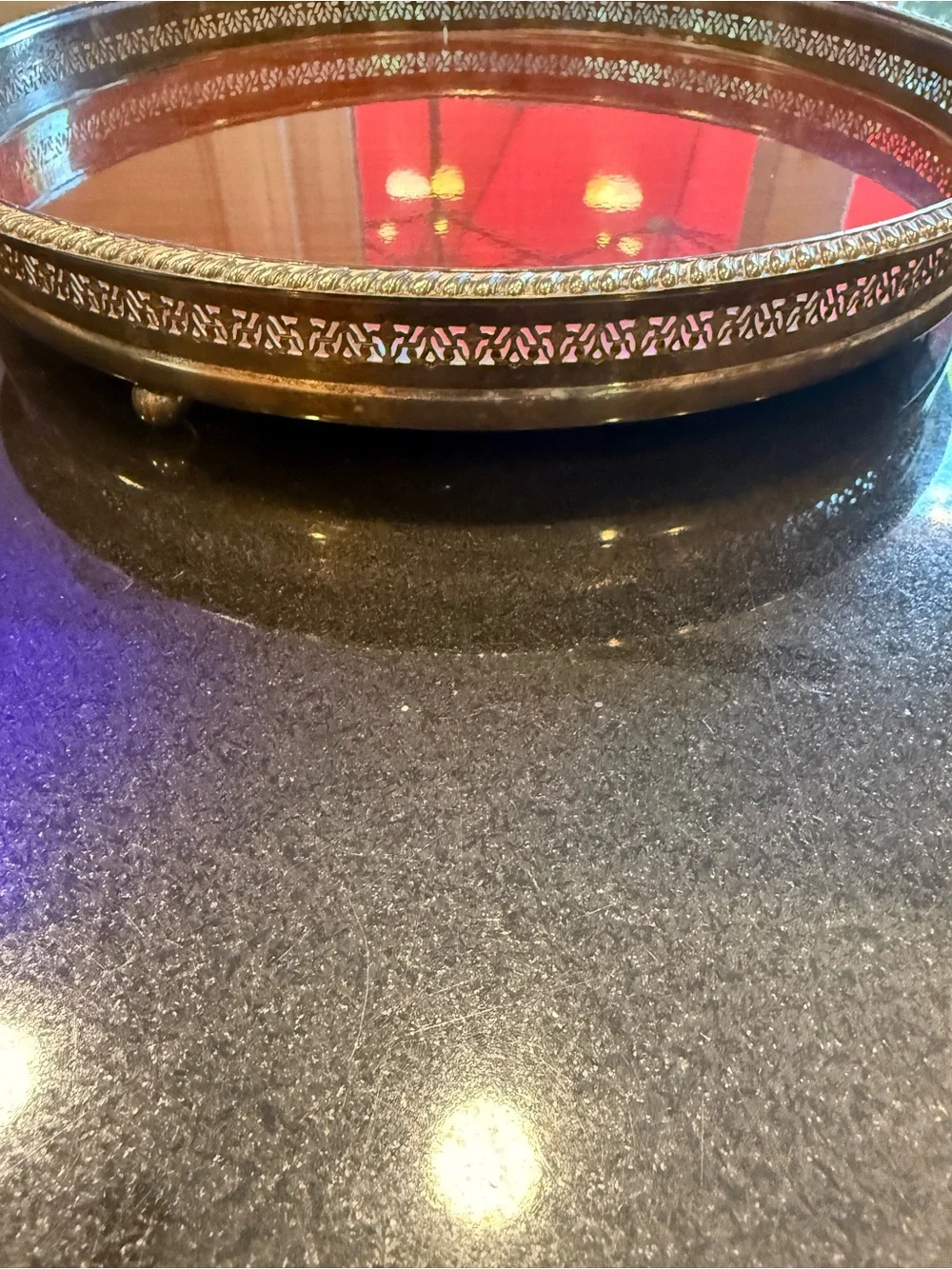 Round Wood and Brass Gallery Tray